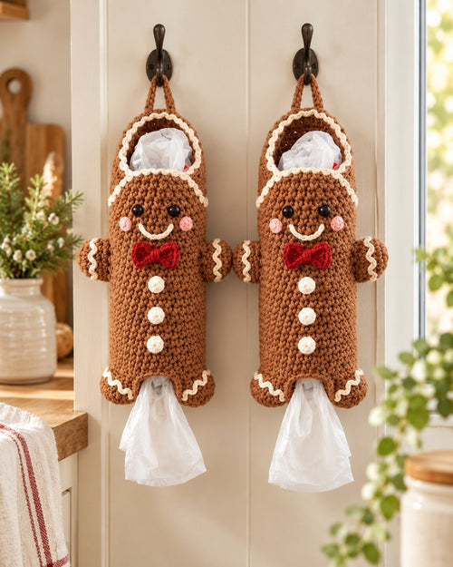 Gingerbread Man Bag Keeper Crochet Pattern PDF – Christmas Plastic Bag Holder