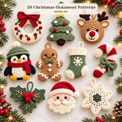 10 Christmas Crochet Ornament Patterns PDF – Holiday Bundle