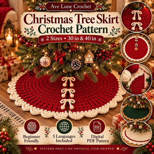 Christmas Tree Skirt Crochet Pattern PDF, Beginner Crochet Tree Skirt, 2 Sizes 30 & 40 Inch, 5 Languages