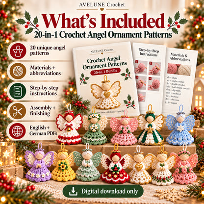 20-in-1 Crochet Angel Ornament Pattern PDF Bundle | Christmas Tree Decor & Gift Toppers