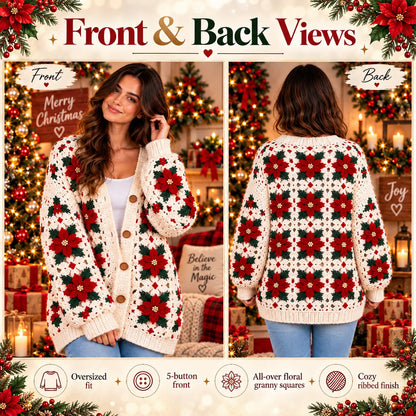 Christmas Poinsettia Granny Square Cardigan Crochet Pattern PDF | Festive Holiday Sweater Pattern | Winter Crochet Cardigan
