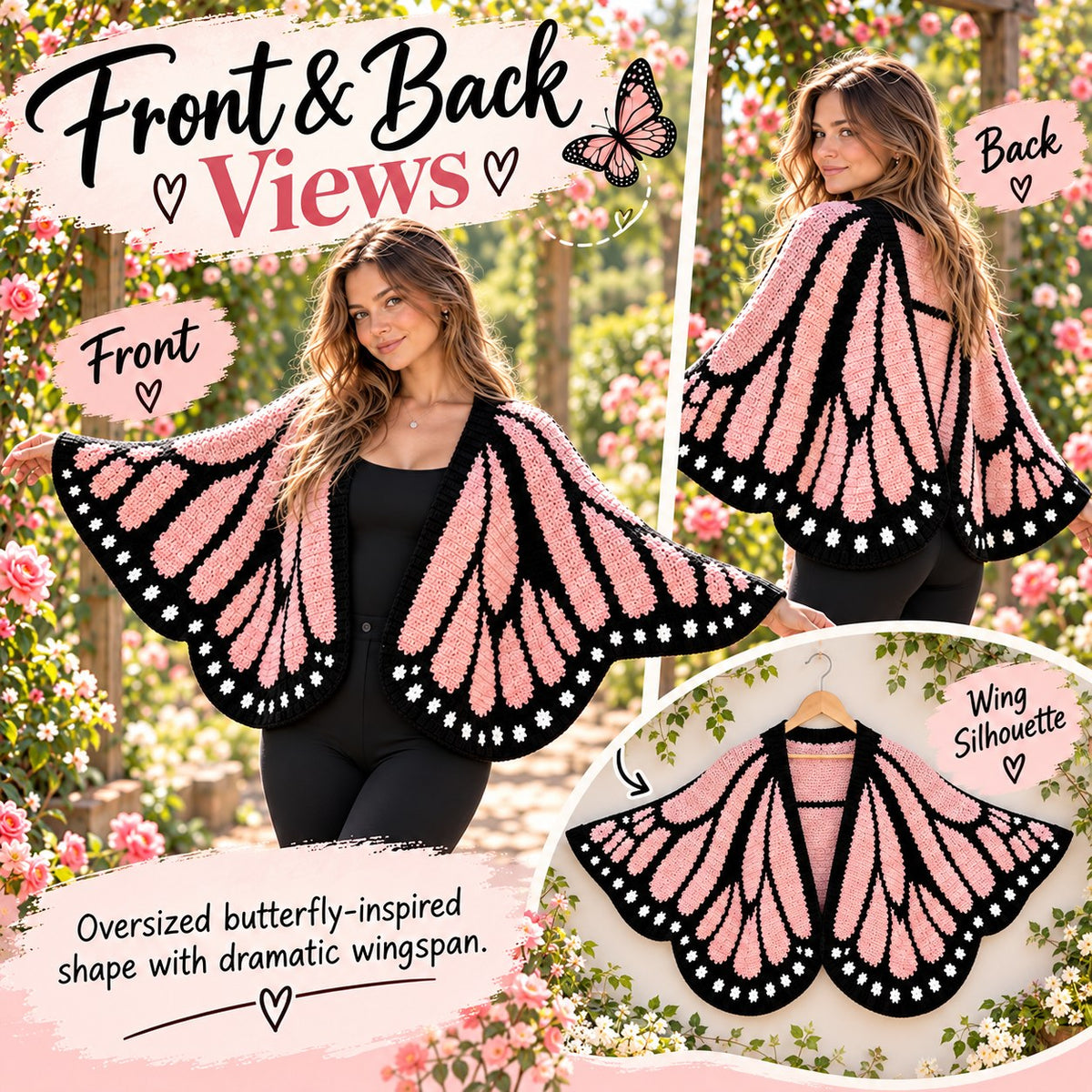 Monarch Butterfly Crochet Cardigan Pattern + Video Tutorial | Butterfly Wing Cardigan PDF | Tapestry Crochet Pattern