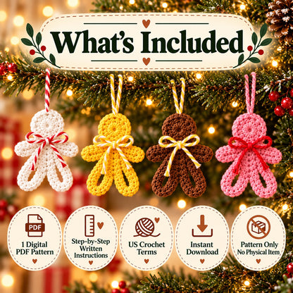 Mini Gingerbread Man Crochet Ornament Pattern PDF – Easy Christmas Tree Decoration & Gift Topper