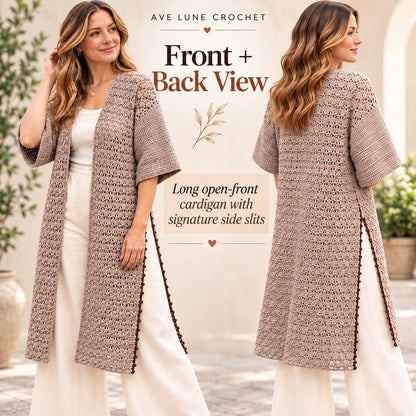 Side Slit Lightweight Cardigan Crochet Pattern PDF | Long Lace Cardigan with Step-by-Step Video Tutorial