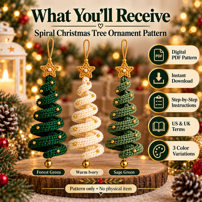 Spiral Christmas Tree Ornament Crochet Pattern PDF – Easy Holiday Hanging Decor & Handmade Gift
