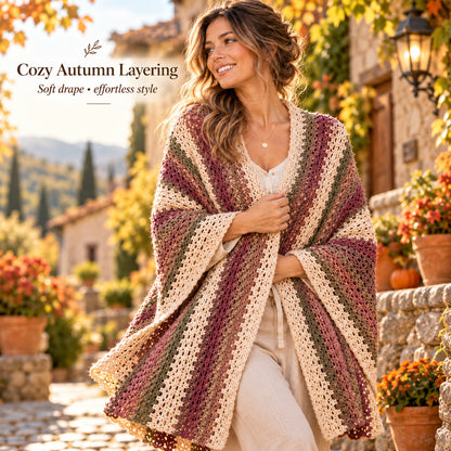 Crochet Wrap Pattern PDF – Autumn Striped Shawl, Boho Rectangle Wrap