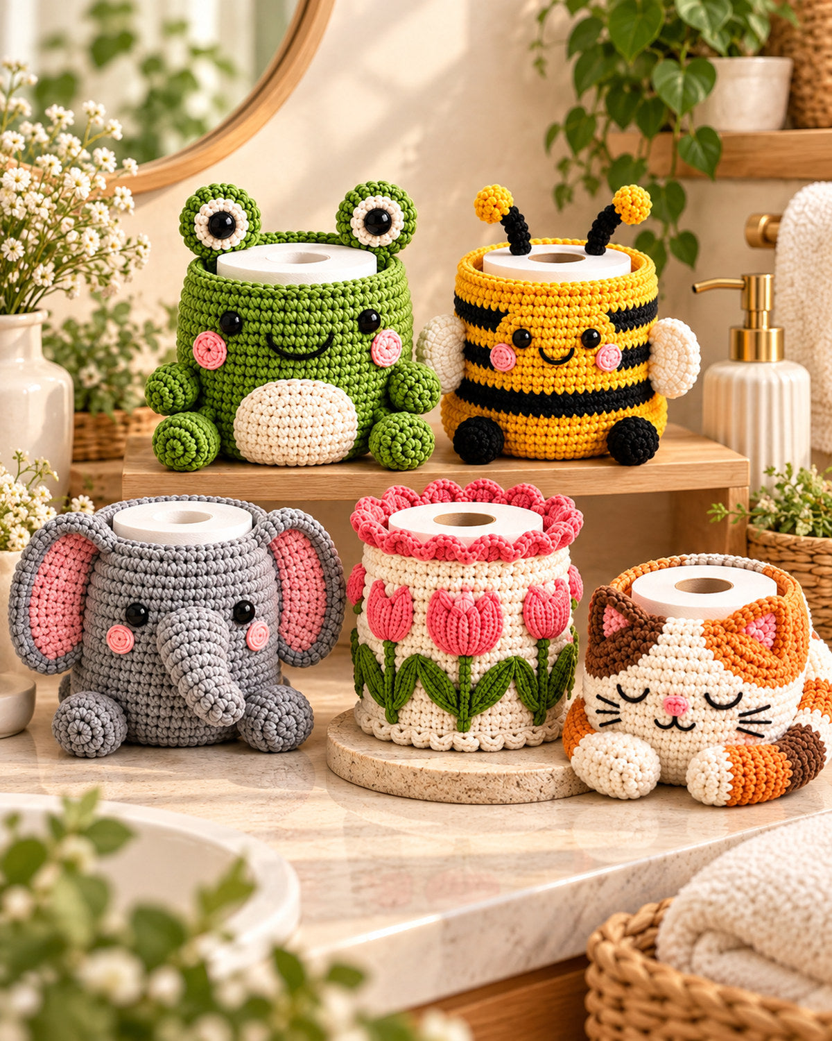 Crochet Toilet Paper Holder Patterns PDF – Cute Bathroom Decor Bundle