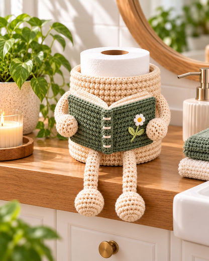 Crochet Toilet Paper Holder Pattern PDF – Reading Book Amigurumi
