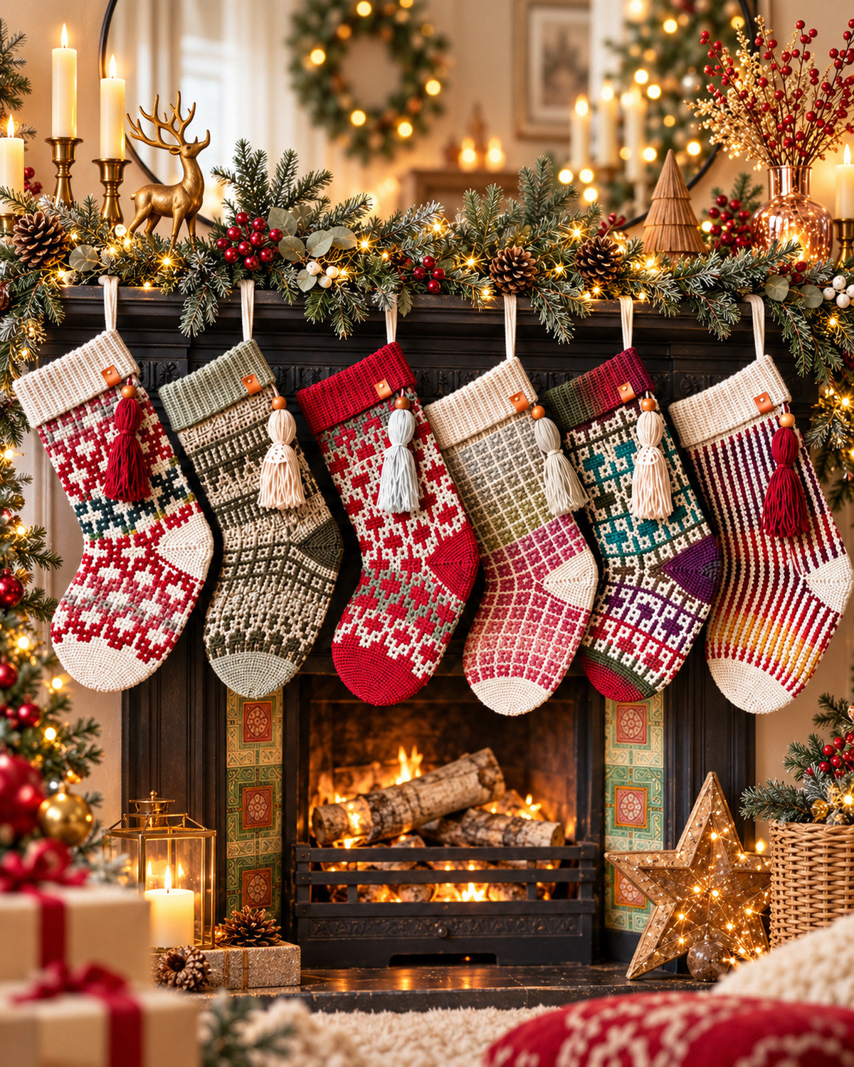 Mosaic Crochet Christmas Stocking Pattern Bundle PDF – 5 Designs