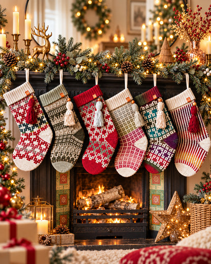Mosaic Crochet Christmas Stocking Pattern Bundle PDF – 5 Designs