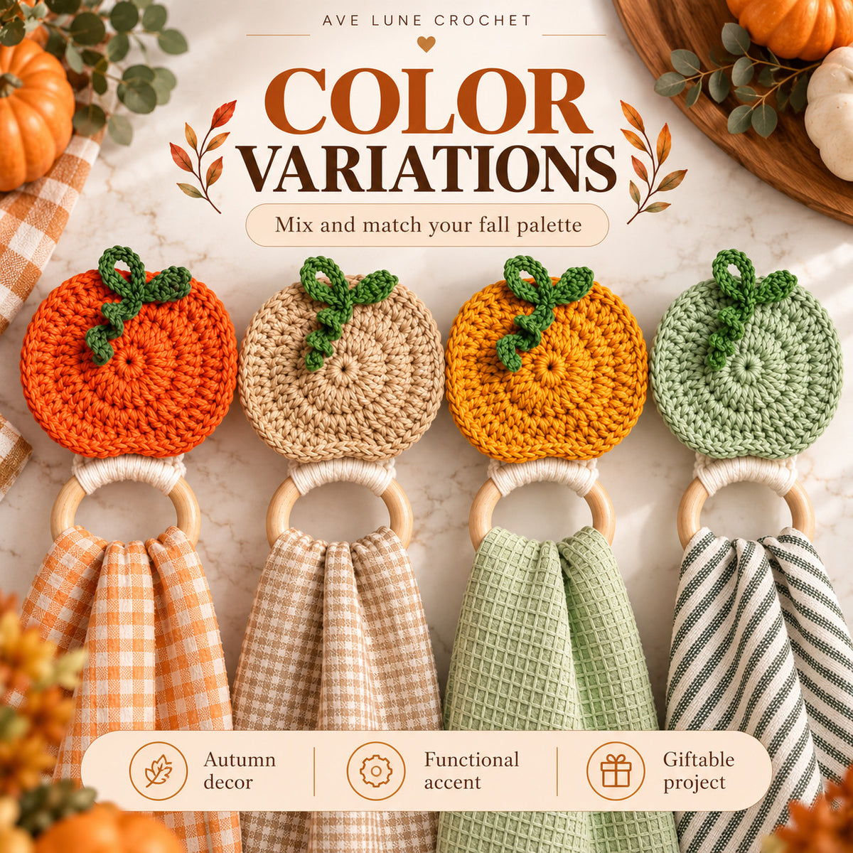 Pumpkin Towel Holder Crochet Pattern PDF – Fall Kitchen Decor