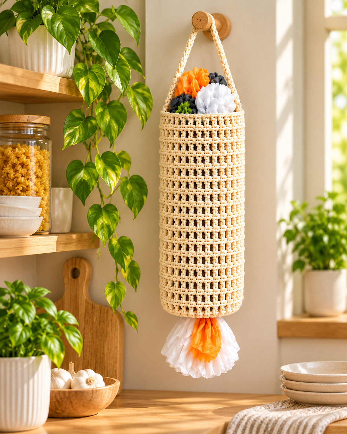 Crochet Plastic Bag Holder Pattern PDF – Hanging Mesh Bag Dispenser