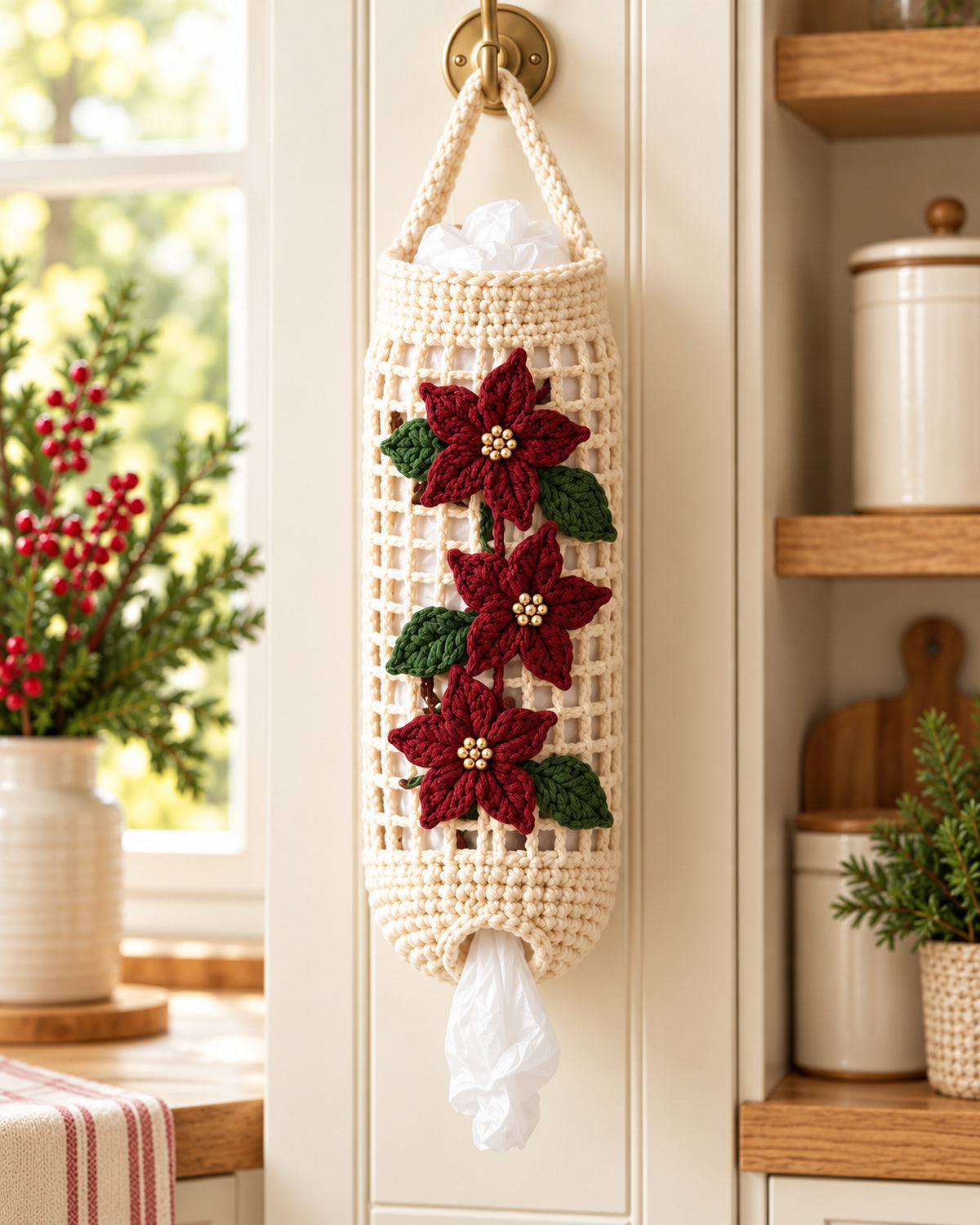 Christmas Poinsettia Crochet Bag Holder Pattern PDF | Ave Lune Crochet