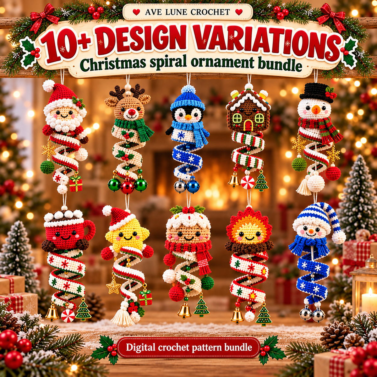 10+ Christmas Spiral Crochet Pattern Bundle PDF – Amigurumi Ornaments