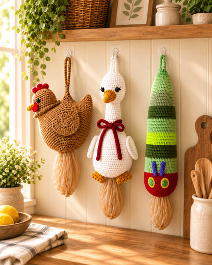 Crochet Bag Holder Pattern Bundle – Chicken, Goose & Caterpillar PDF