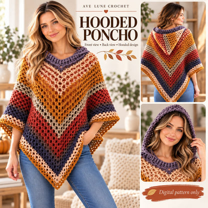 Autumn Leaves Hooded Poncho Crochet Pattern PDF + Video Tutorial