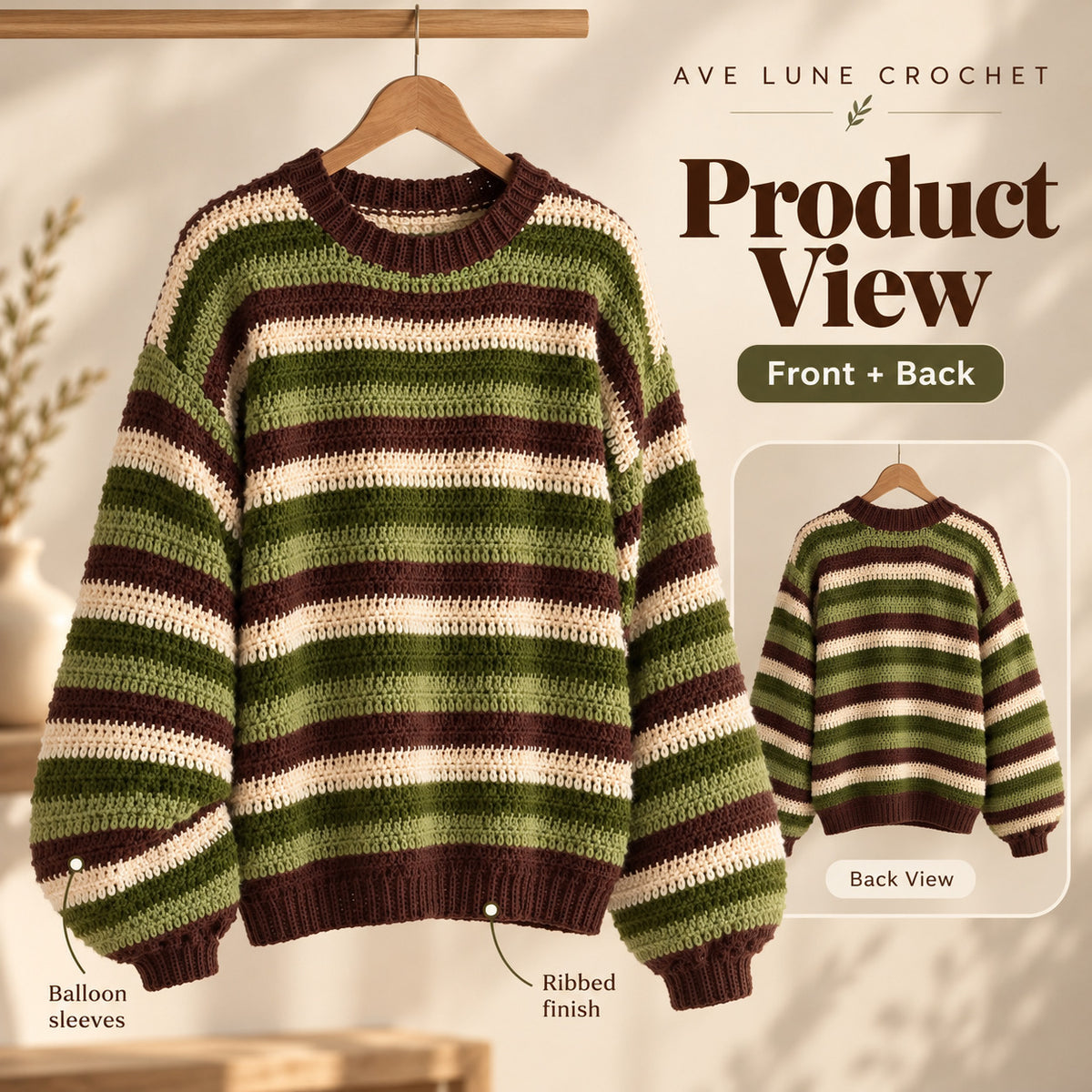Striped Crochet Jumper Pattern PDF + Video Tutorial – Beginner Friendly Sweater