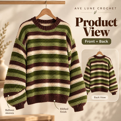 Striped Crochet Jumper Pattern PDF + Video Tutorial – Beginner Friendly Sweater