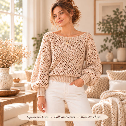 Crochet Lace Pullover Pattern PDF – Balloon Sleeves