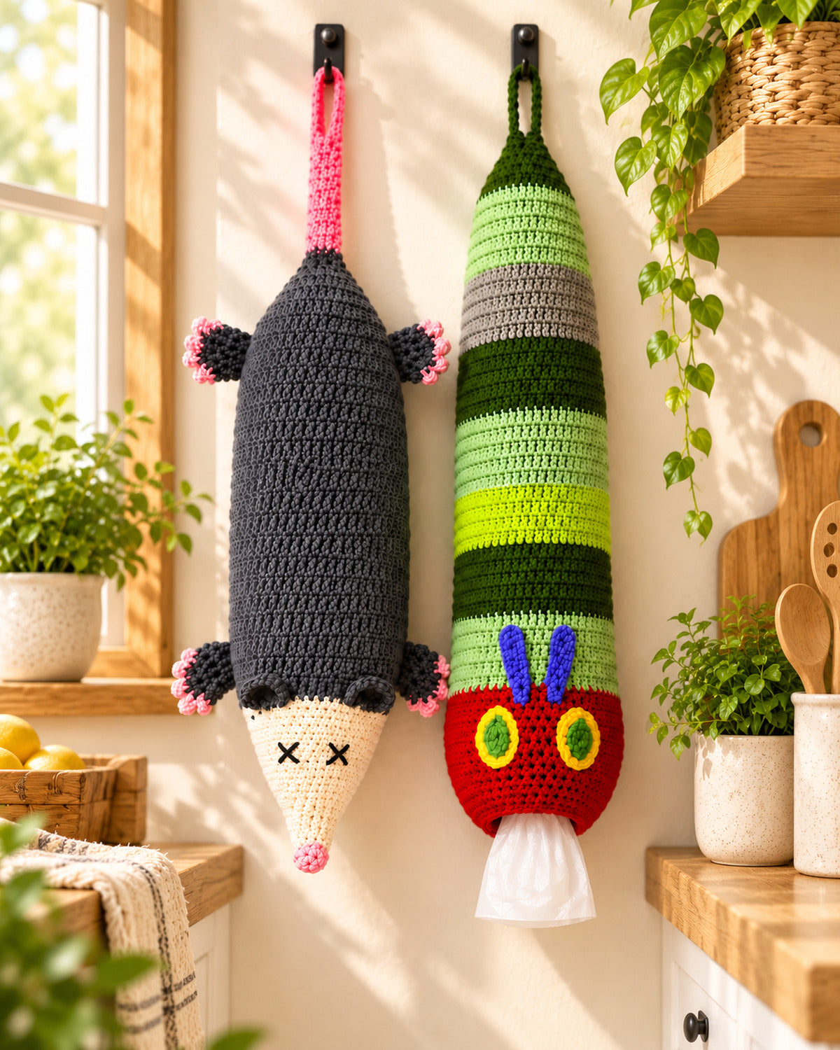 Opossum & Caterpillar Bag Holder Crochet Pattern PDF – 2-in-1 Bundle