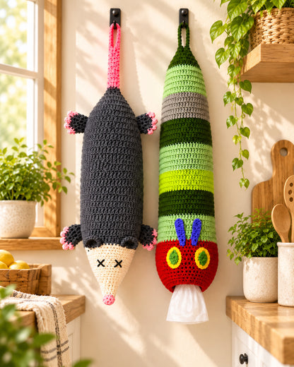 Opossum & Caterpillar Bag Holder Crochet Pattern PDF – 2-in-1 Bundle