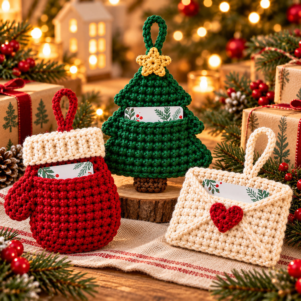 Christmas Gift Card Holder Crochet Pattern PDF – 3 Festive Designs