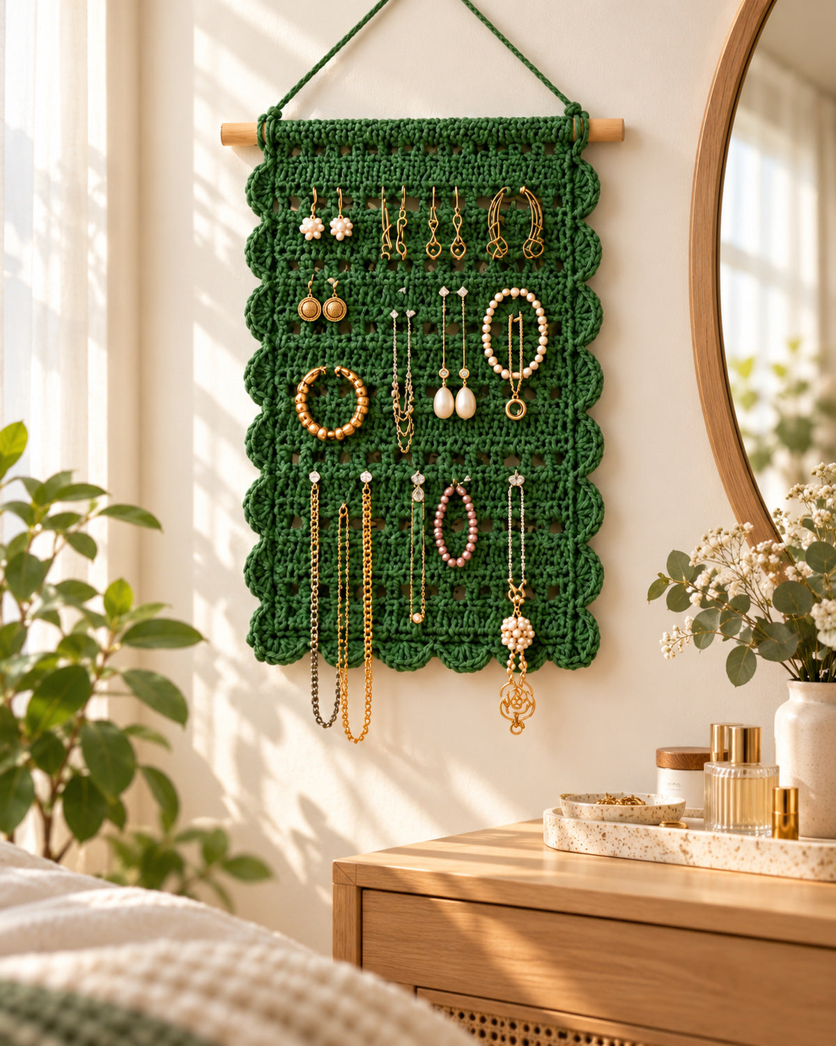 Crochet Jewelry Holder Pattern PDF – Boho Wall Hanging Organizer