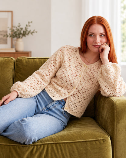 Cropped Crochet Cardigan Pattern PDF – Easy Low Sew Lace Cardigan