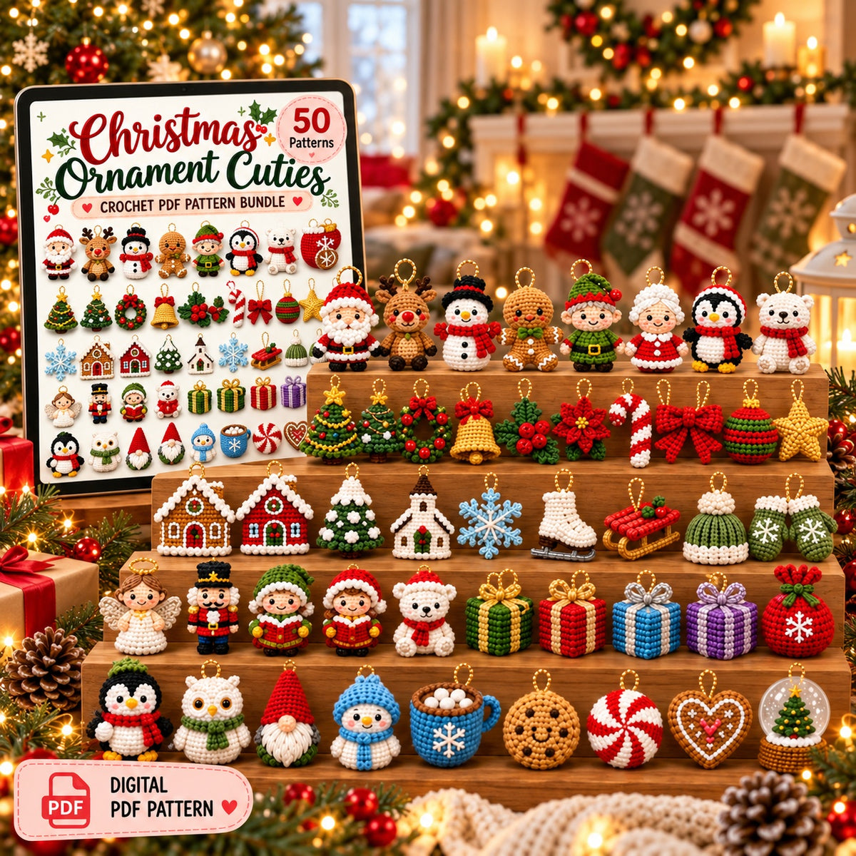 50 Christmas Crochet Ornament Patterns PDF Bundle – Mini Amigurumi Decorations