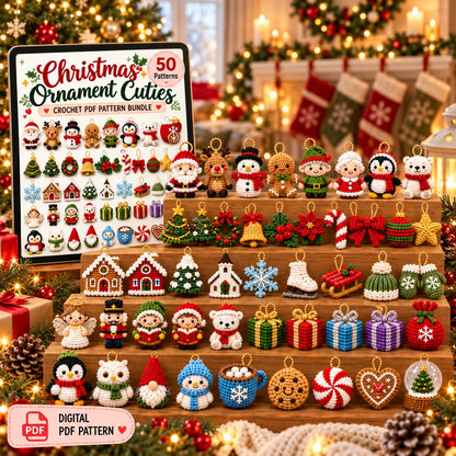 50 Christmas Crochet Ornament Patterns PDF Bundle – Mini Amigurumi Decorations