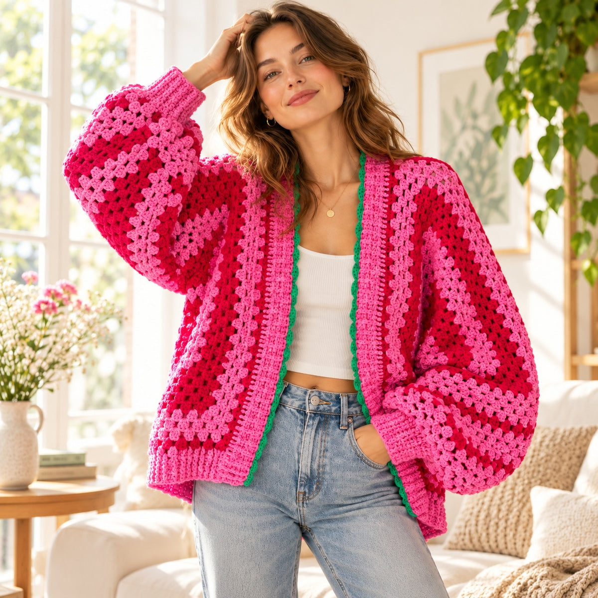 Marylebone Crochet Cardigan Pattern PDF – Pink Granny Style Sweater