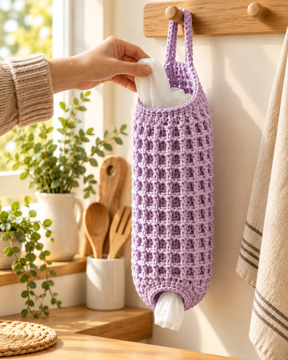 Crochet Plastic Bag Holder Pattern PDF – Hanging Kitchen Bag Dispenser
