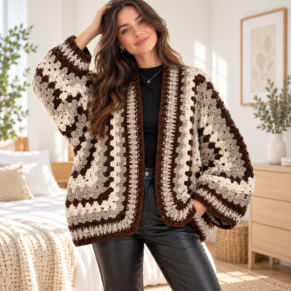 Granny Hexagon Cardigan Crochet Pattern PDF – Chunky Oversized Sweater