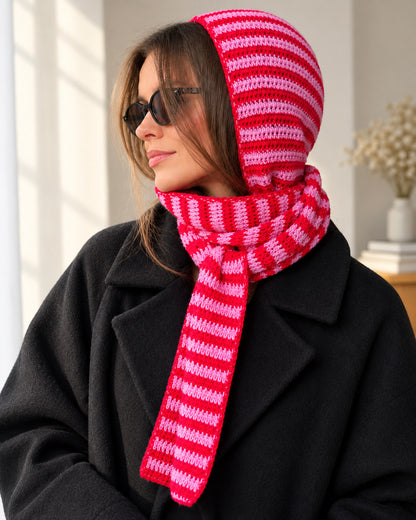 Crochet Hooded Scarf Pattern PDF + Video Tutorial – Striped Sophie Hood