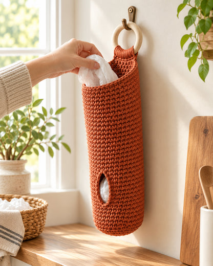 Tuck-Away Bag Keeper Crochet Pattern PDF – Hanging Plastic Bag Holder