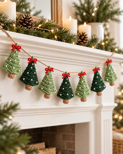 Christmas Tree Garland Crochet Pattern PDF – Mini Holiday Tree Bunting | Ave Lune Crochet
