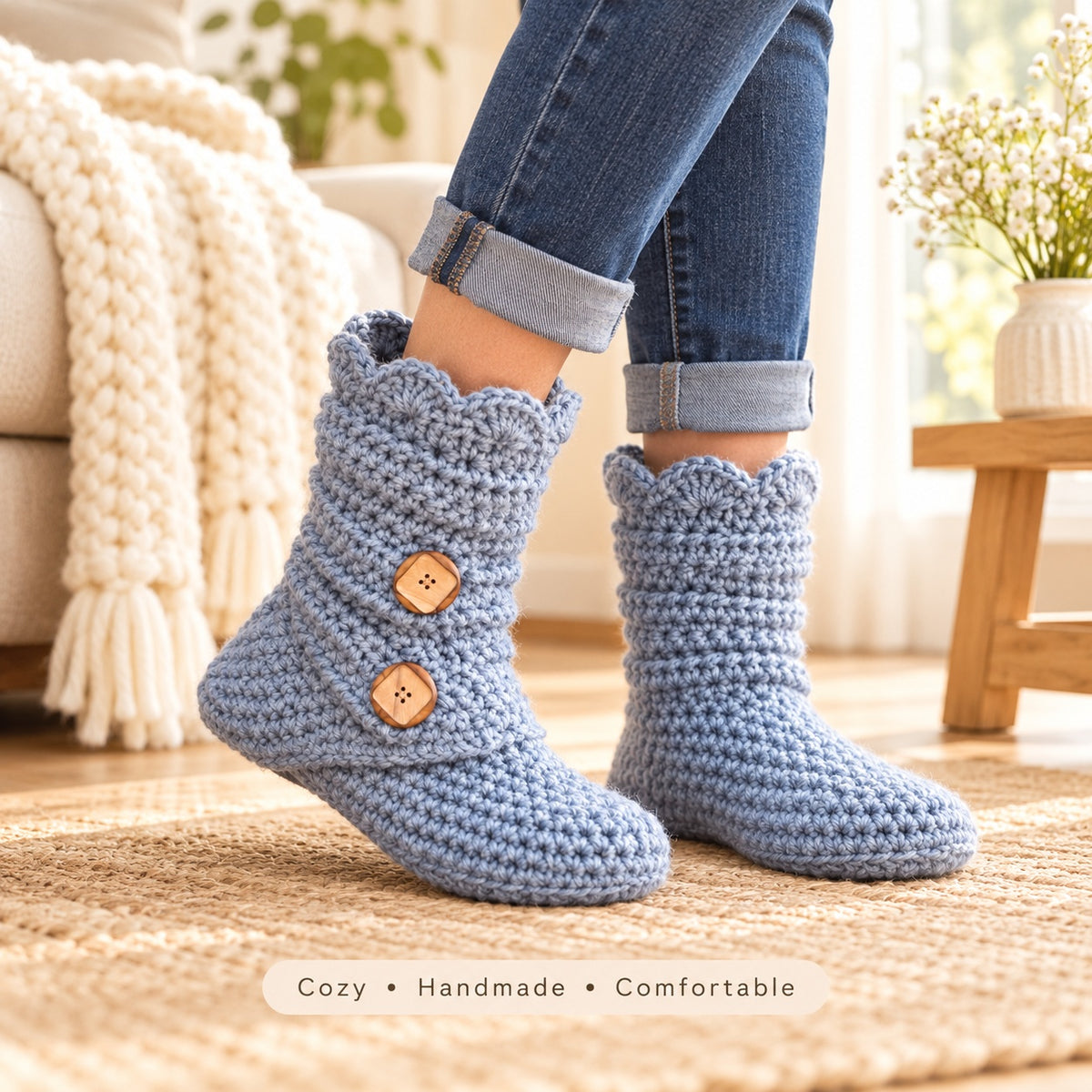 Crochet Slipper Boots Pattern PDF – Women's Cozy House Shoes
