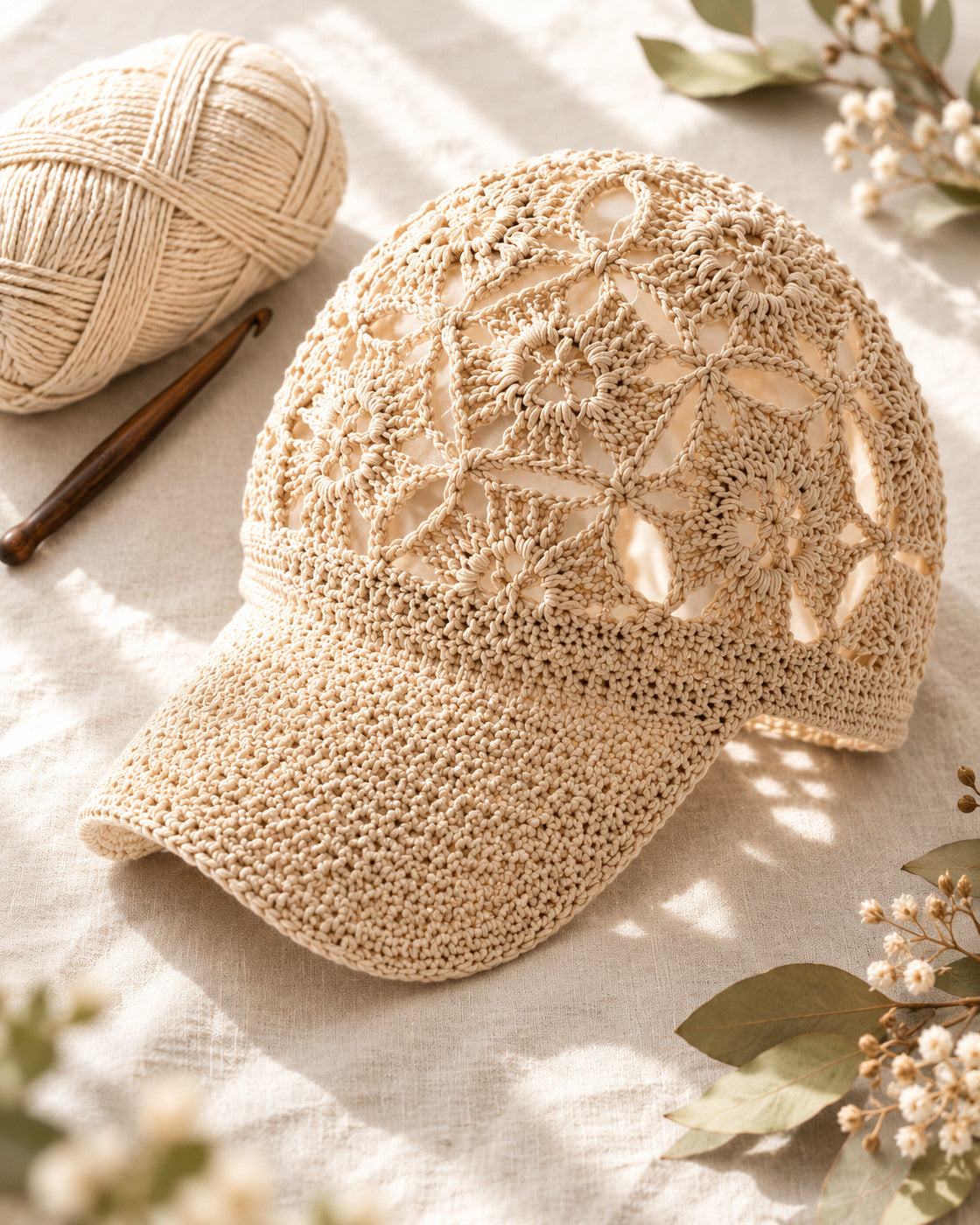 Floral Lace Crochet Cap Pattern PDF + Video – Crochet Baseball Hat