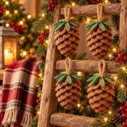 Crochet Pine Cone Ornament Pattern PDF – Rustic Christmas Decor