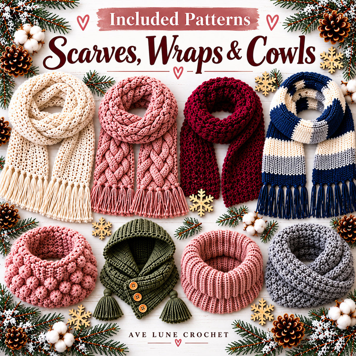 50 Winter Accessories Crochet Patterns Bundle PDF – Scarves & Mittens