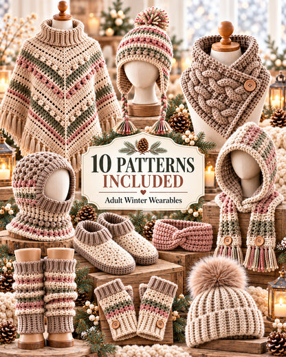 Winter Wearables Crochet Pattern Bundle PDF – 10 Cozy Designs