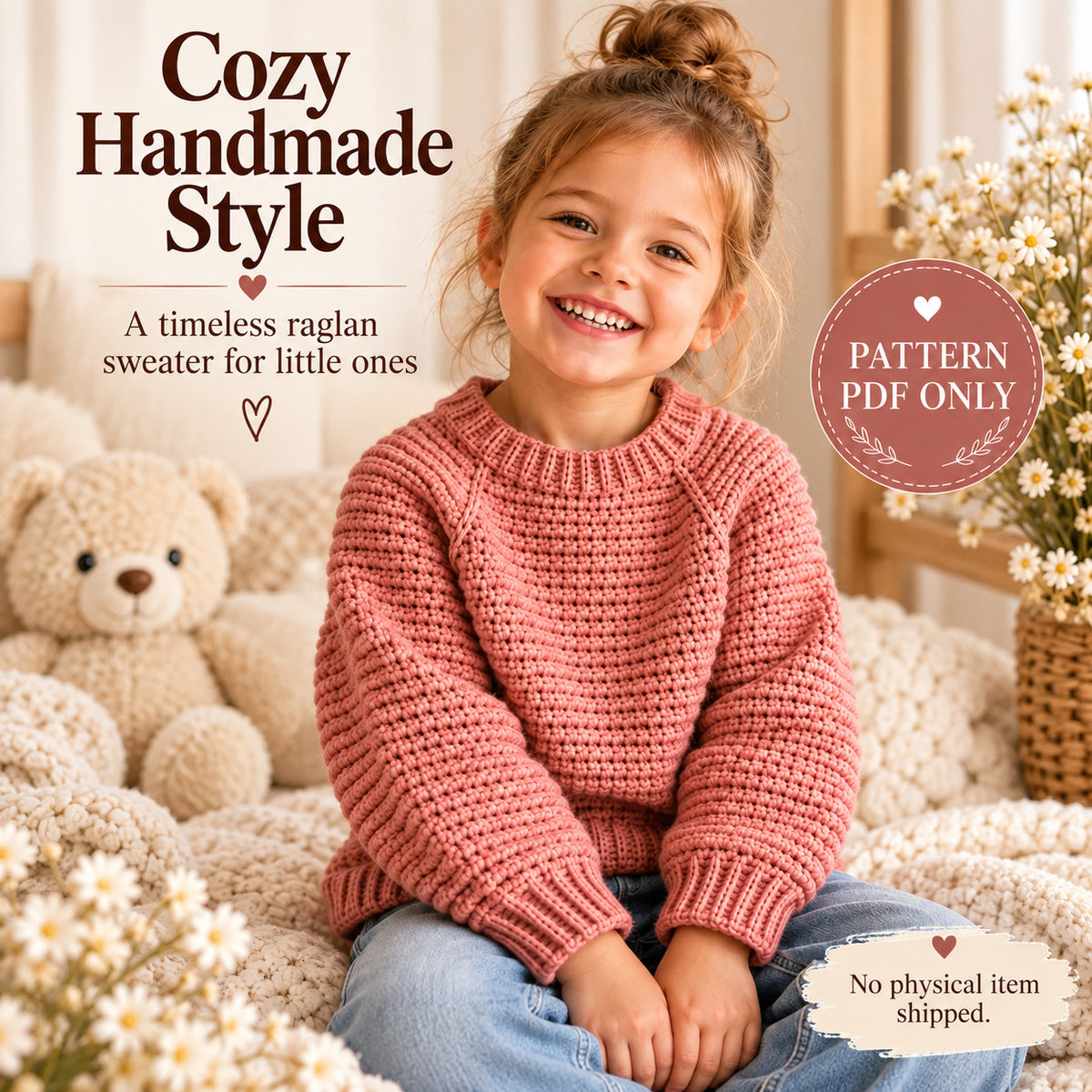 Kids Seamless Raglan Crochet Sweater Pattern PDF, Top Down Children’s Pullover, Sizes 1–10 Years
