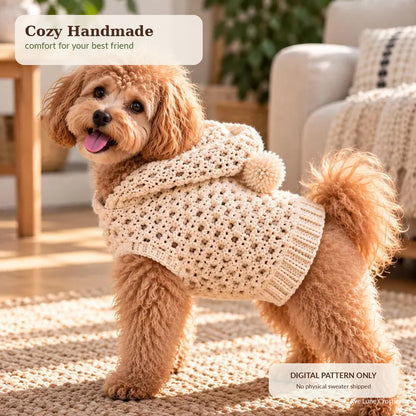 Crochet Hooded Dog Sweater Pattern PDF, Dog Hoodie Crochet Pattern, Sizes XS–L, English German French