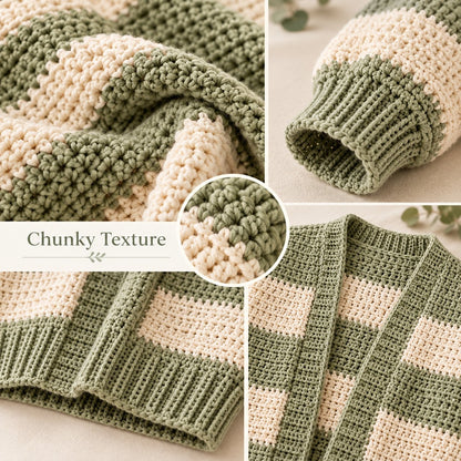 Oversized Chunky Cardigan Crochet Pattern PDF - Beginner Friendly Striped Sweater - Cozy Crochet Cardigan Pattern