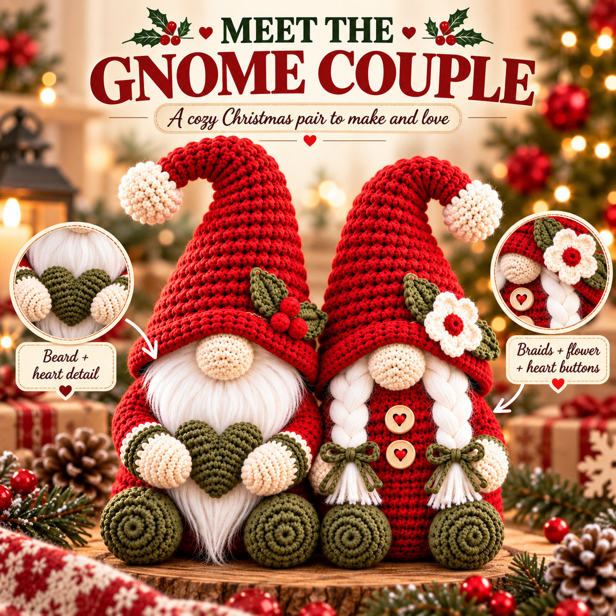 Christmas Gnome Couple Crochet Pattern PDF – Holiday Gnome Amigurumi Decor & Handmade Gift