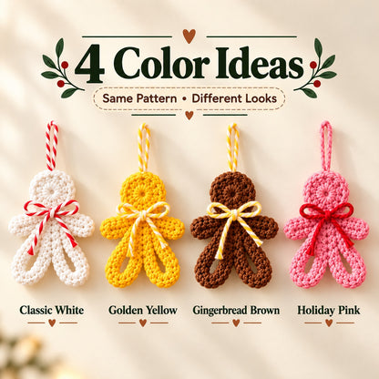 Mini Gingerbread Man Crochet Ornament Pattern PDF – Easy Christmas Tree Decoration & Gift Topper