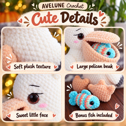 Pelican Crochet Pattern PDF with FREE Fish Pattern | Cute Plush Bird Amigurumi