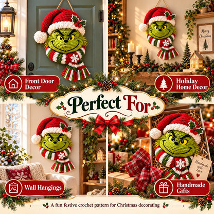 Green Christmas Character Door Hanger Crochet Pattern PDF | Festive Holiday Wall Decor | Christmas Crochet Pattern