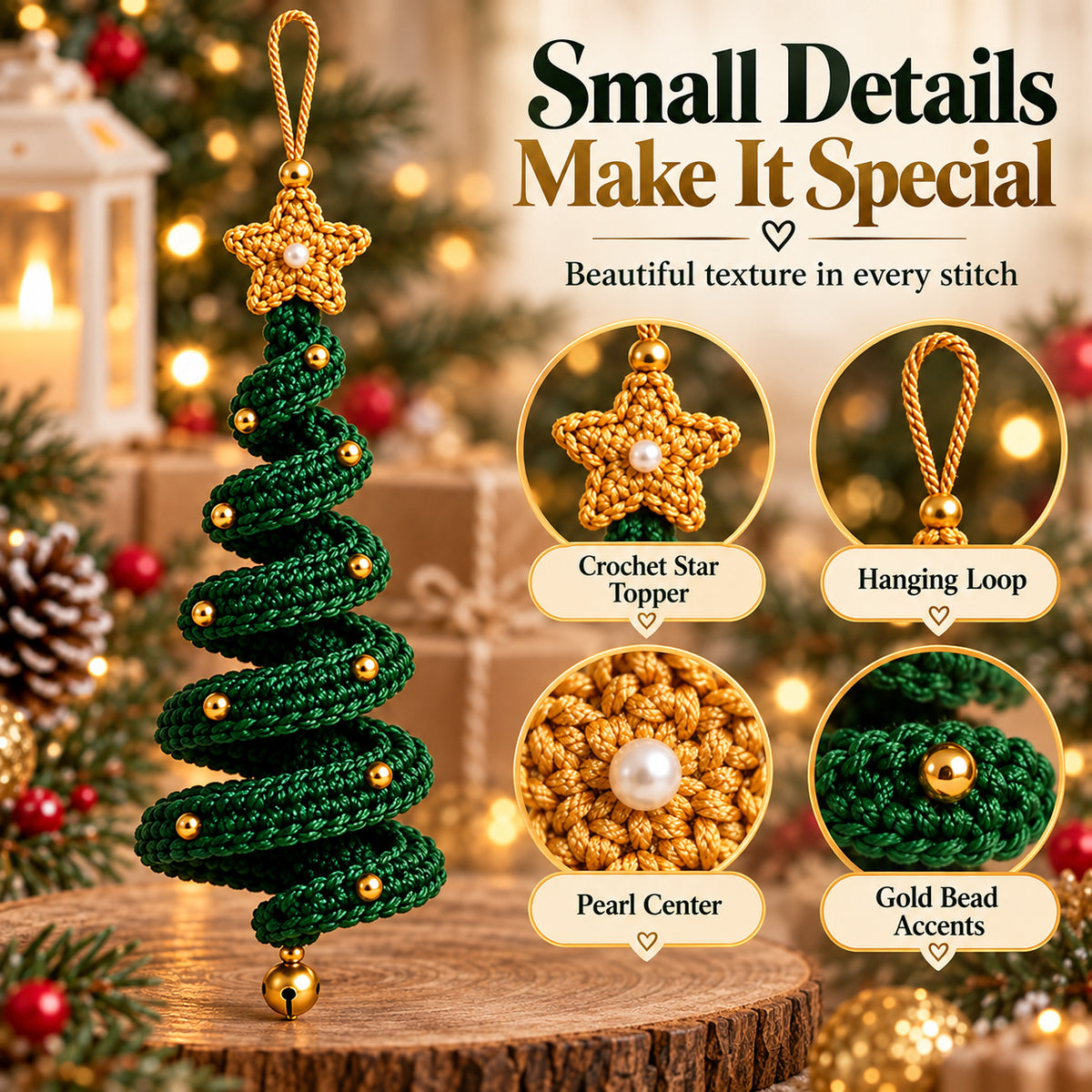 Spiral Christmas Tree Ornament Crochet Pattern PDF – Easy Holiday Hanging Decor & Handmade Gift