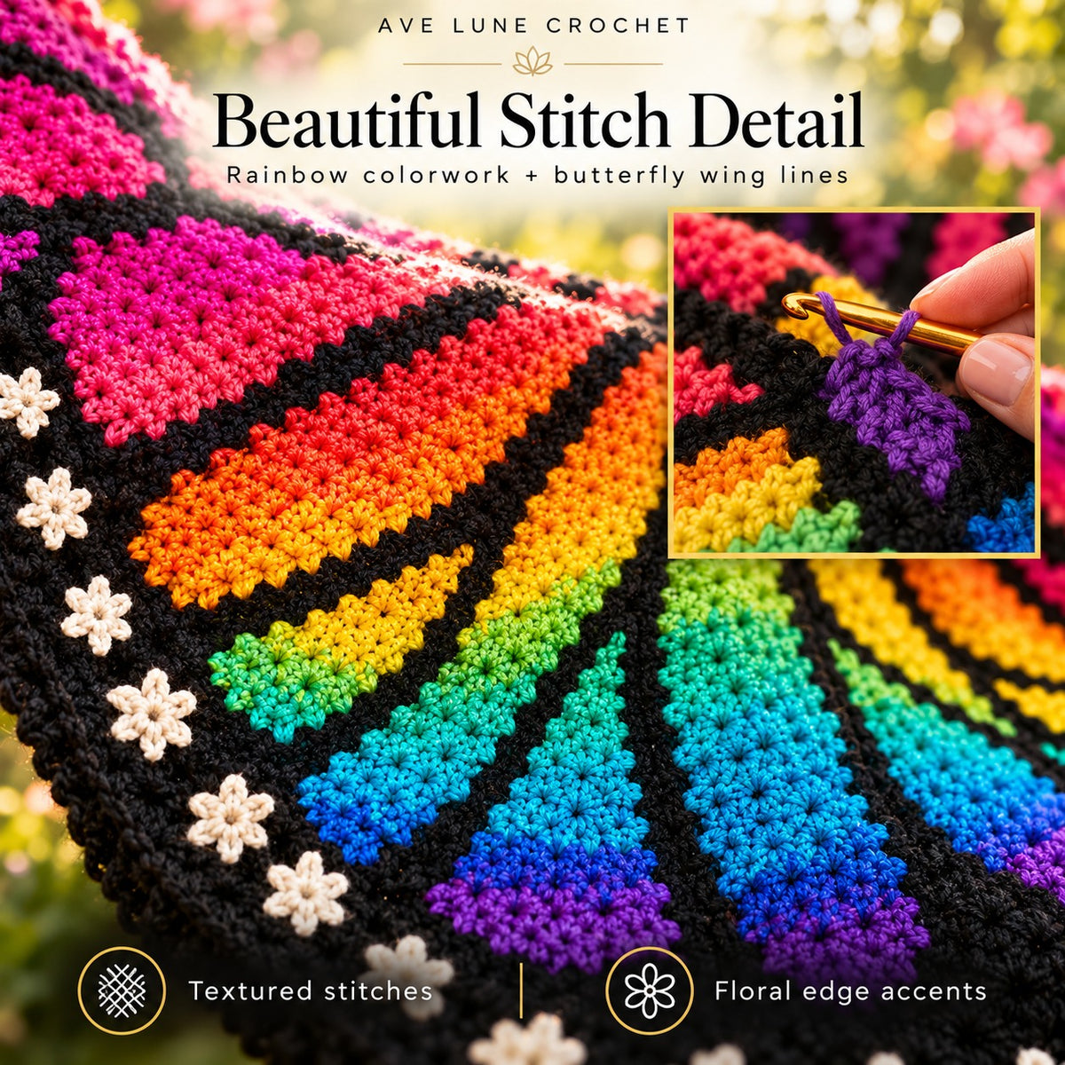 Rainbow Butterfly Wing Shawl Crochet Pattern PDF | Colorful Crochet Wrap